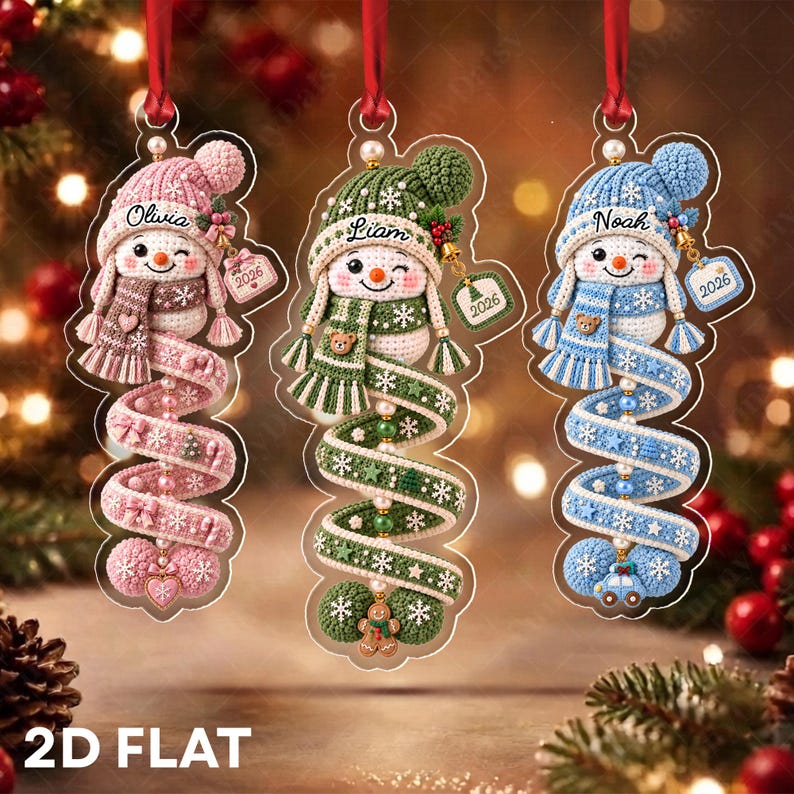 Snowman Spiral Kid Name Acrylic Ornament
