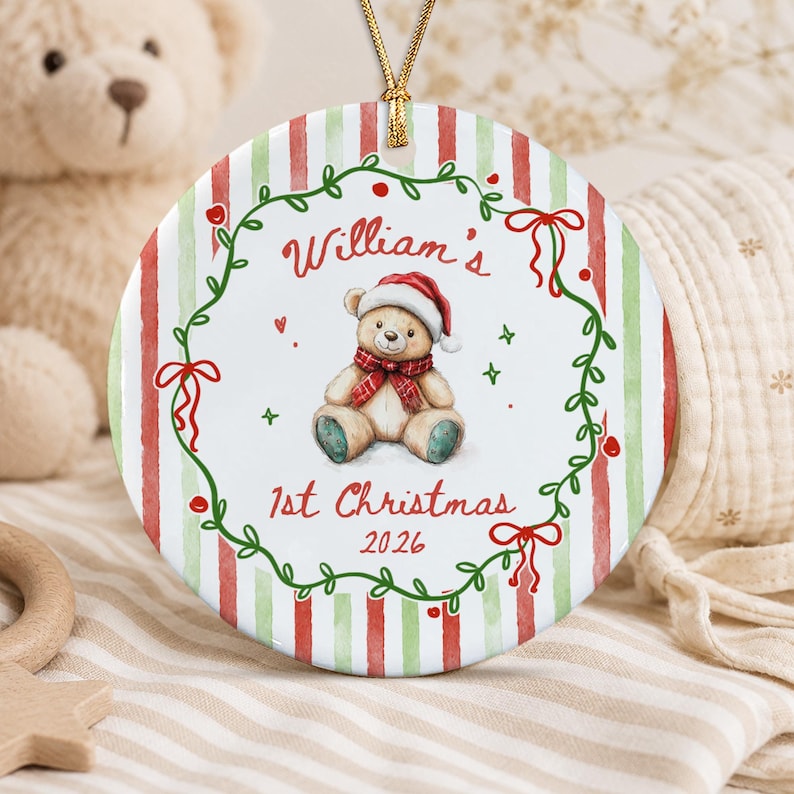 Baby Striped Bear Christmas Ornament