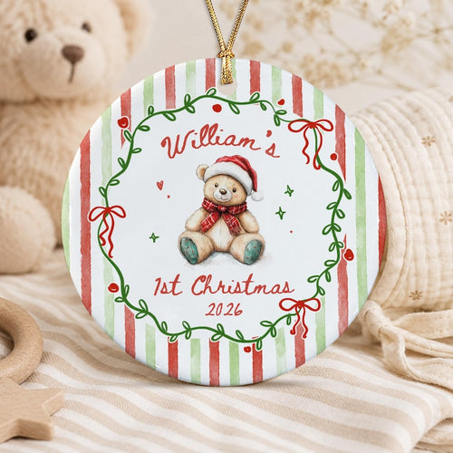 Baby Striped Bear Christmas Ornament