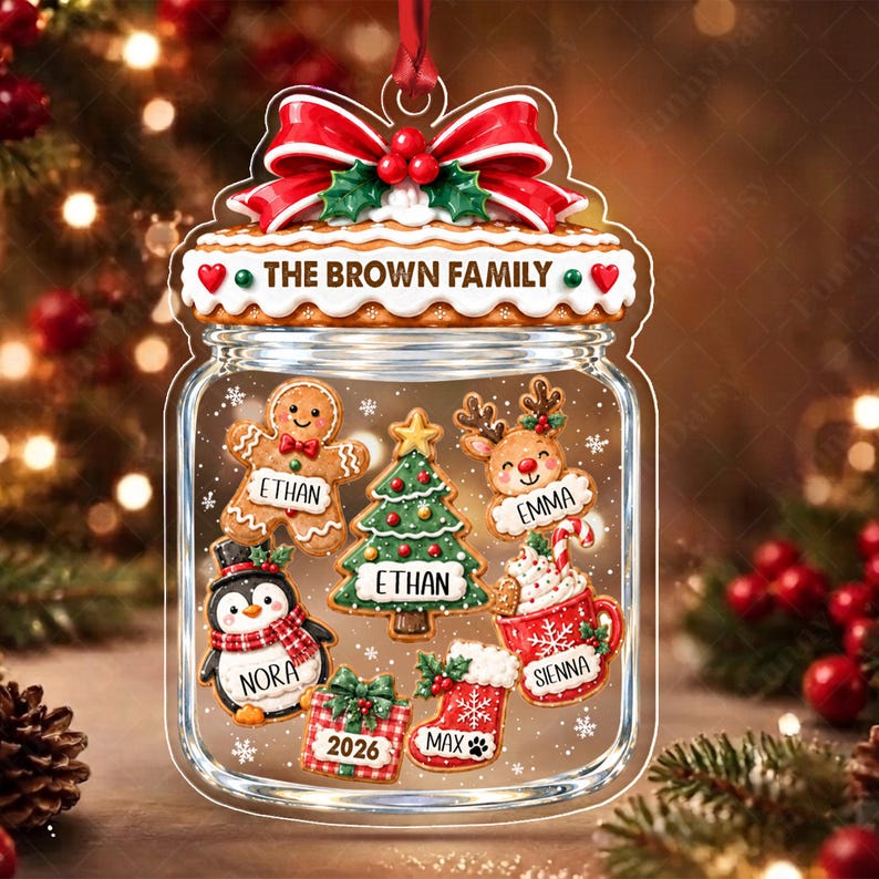 Family Gingerbread Cookies Jar Ornament