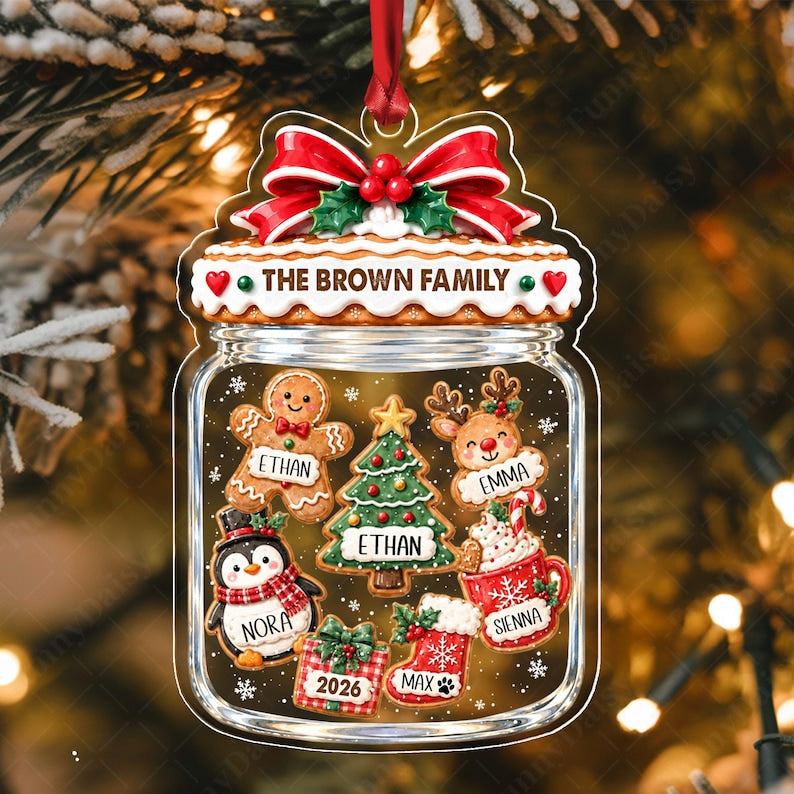 Family Gingerbread Cookies Jar Ornament