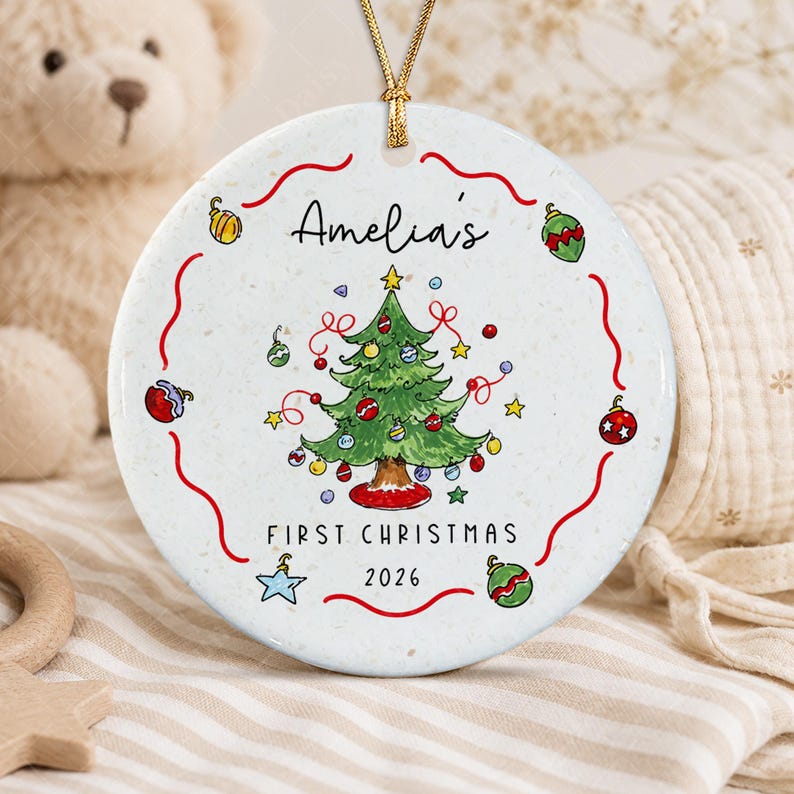 Baby Name Whimsical Pine Tree Ornament