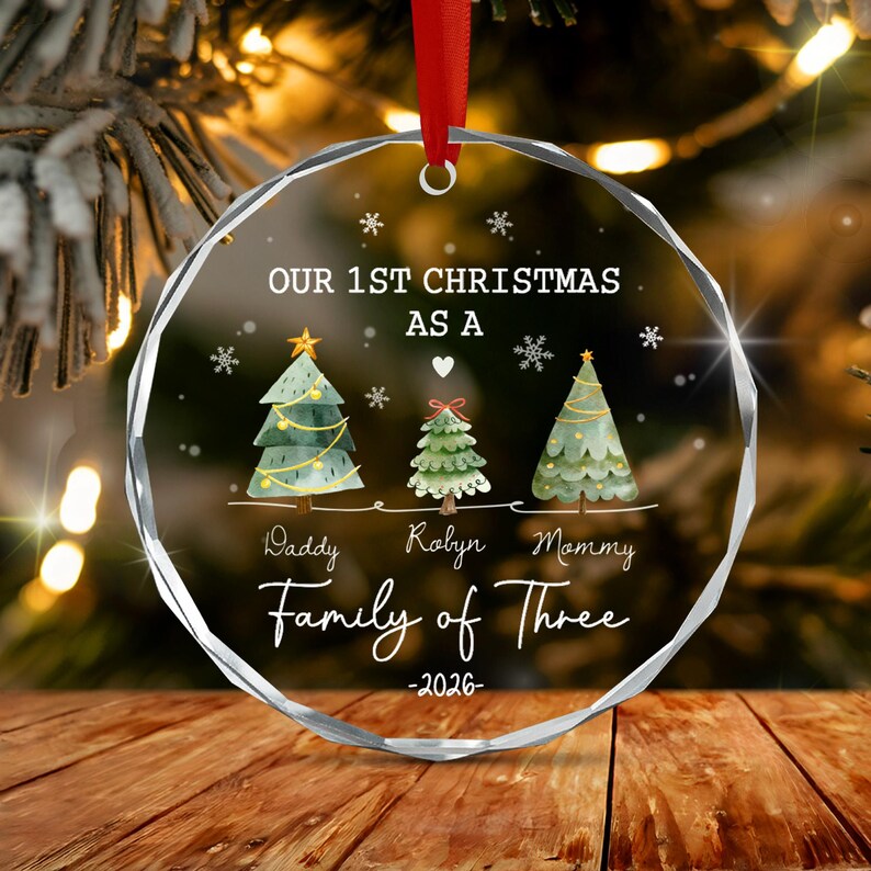 Family of 3 Baby Christmas Glass Ornament