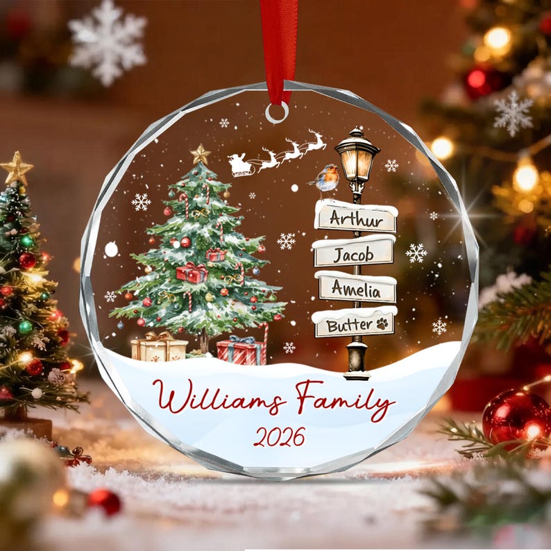 Winter Family Signpost Glass Ornament