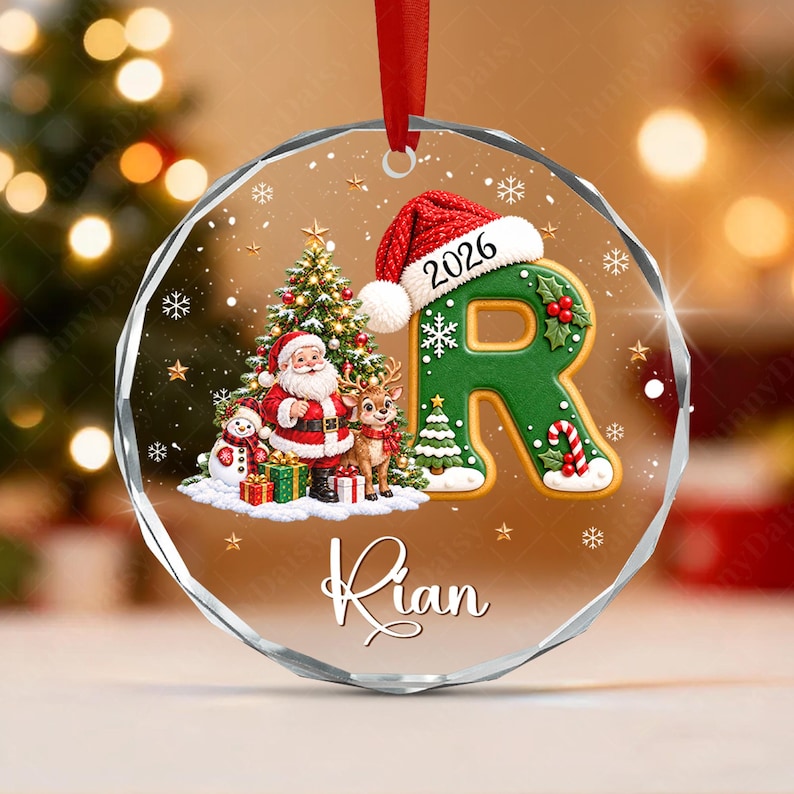 Gingerbread Santa Reindeer Kid Name Ornament