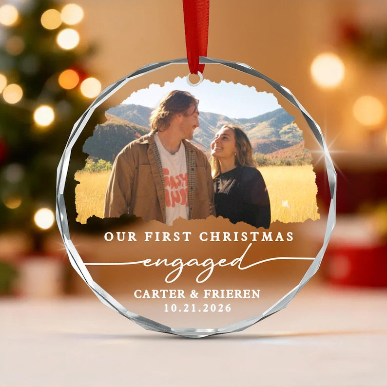 Engagement Photo Names & Date Ornament