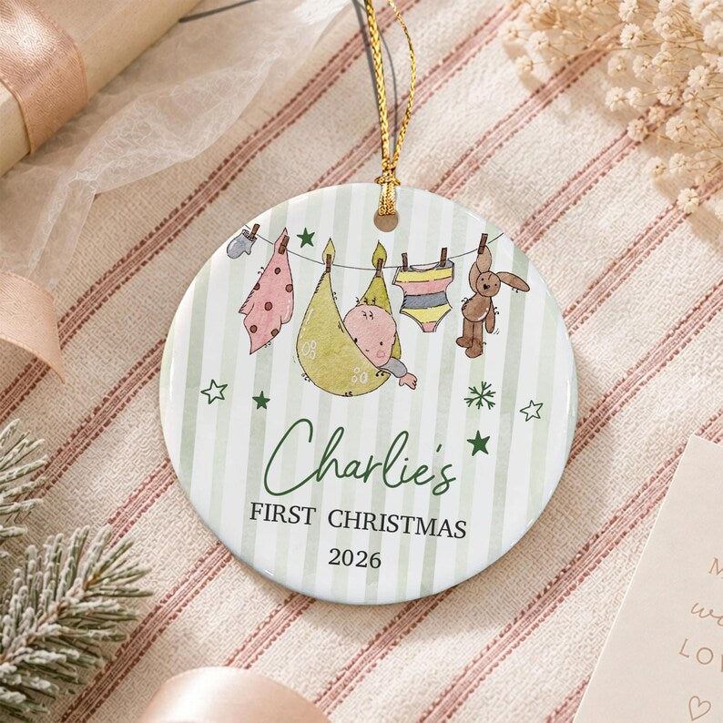Hanging Baby Name Circle Ceramic Ornament