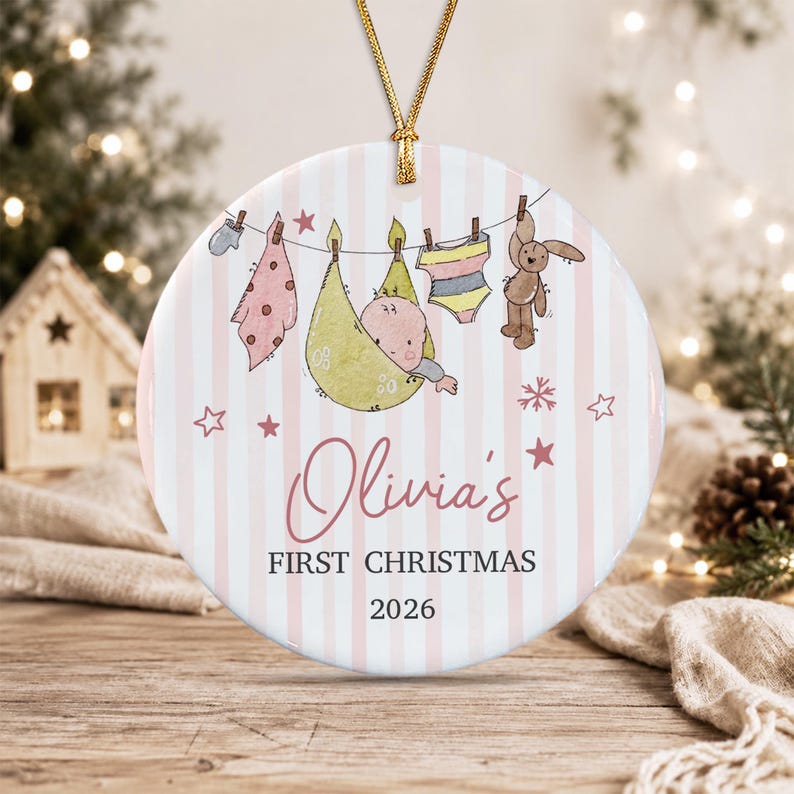 Hanging Baby Name Circle Ceramic Ornament