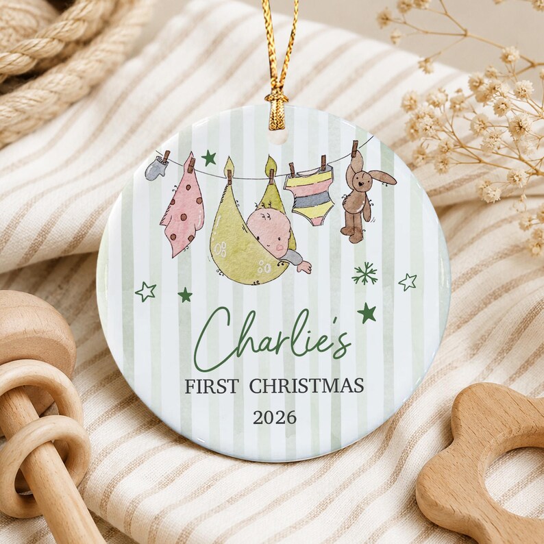 Hanging Baby Name Circle Ceramic Ornament