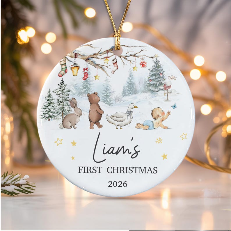 Woodland Crawling Baby Ceramic Ornament