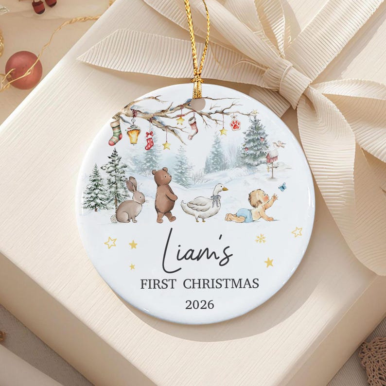 Woodland Crawling Baby Ceramic Ornament