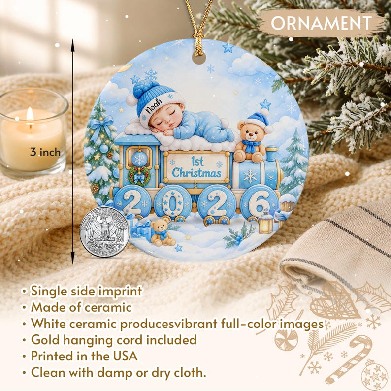 Sleeping Baby Circle Ceramic Ornament