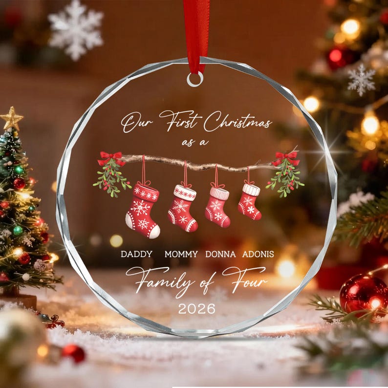 Family of 4 Watercolor Stocking Ornament