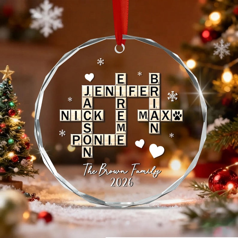 Family Name Crossword Glass Ornament