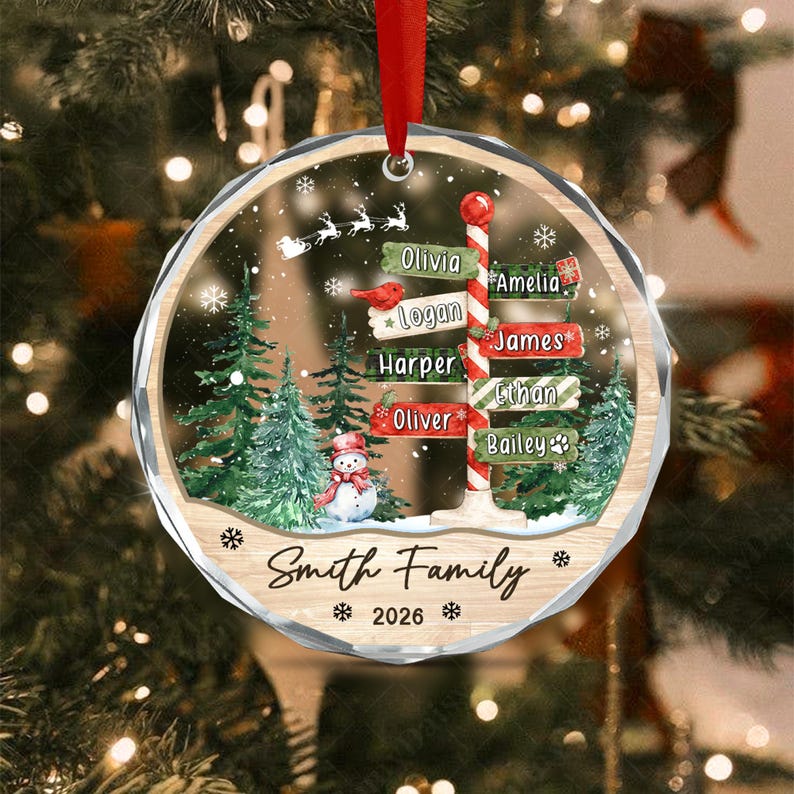 North Pole Family & Pet Glass Ornament