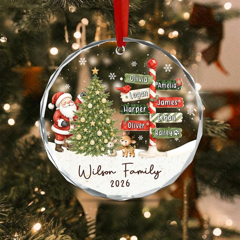 Winter North Pole Family Glass Ornament