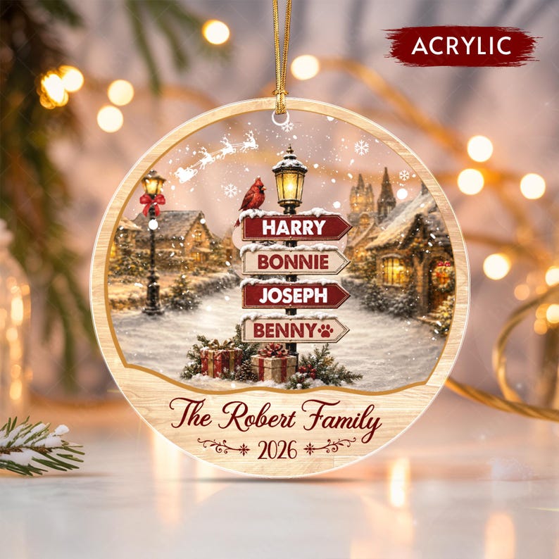 Vintage Winter Signpost Glass Ornament