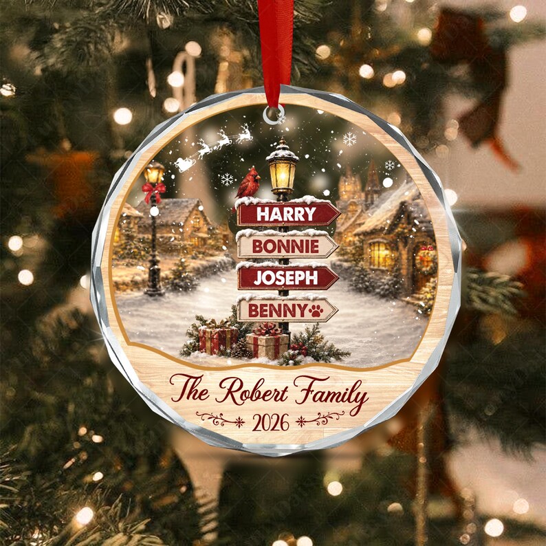 Vintage Winter Signpost Glass Ornament