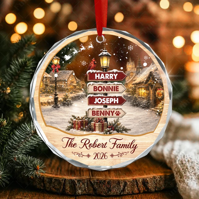 Vintage Winter Signpost Glass Ornament