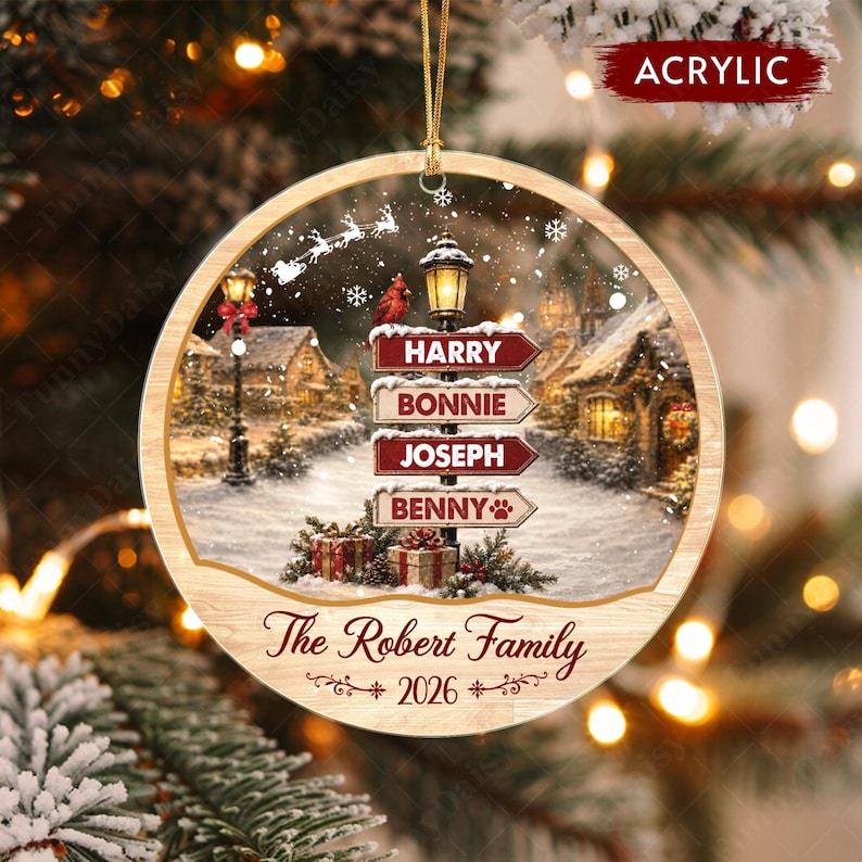 Vintage Winter Signpost Glass Ornament