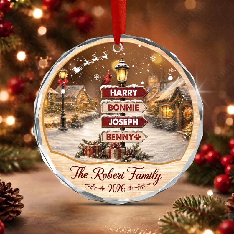Vintage Winter Signpost Glass Ornament
