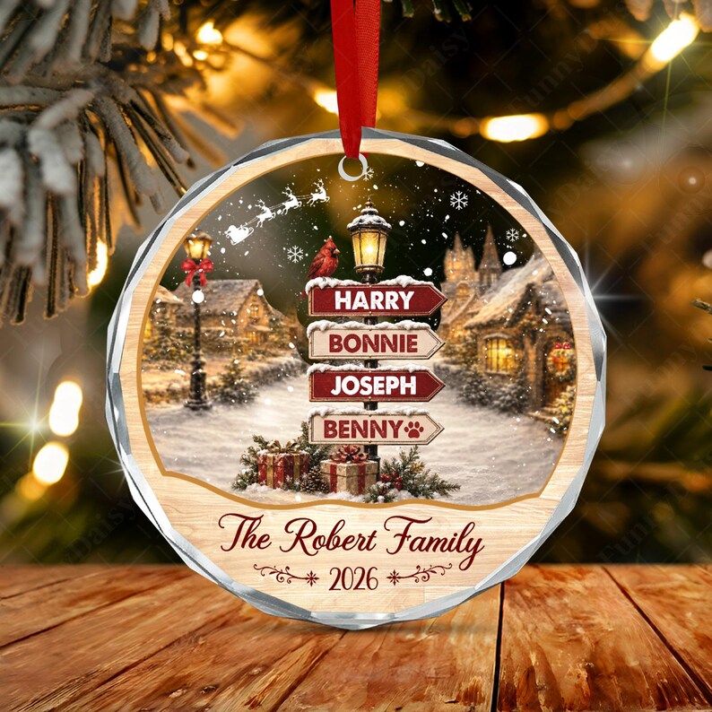 Vintage Winter Signpost Glass Ornament