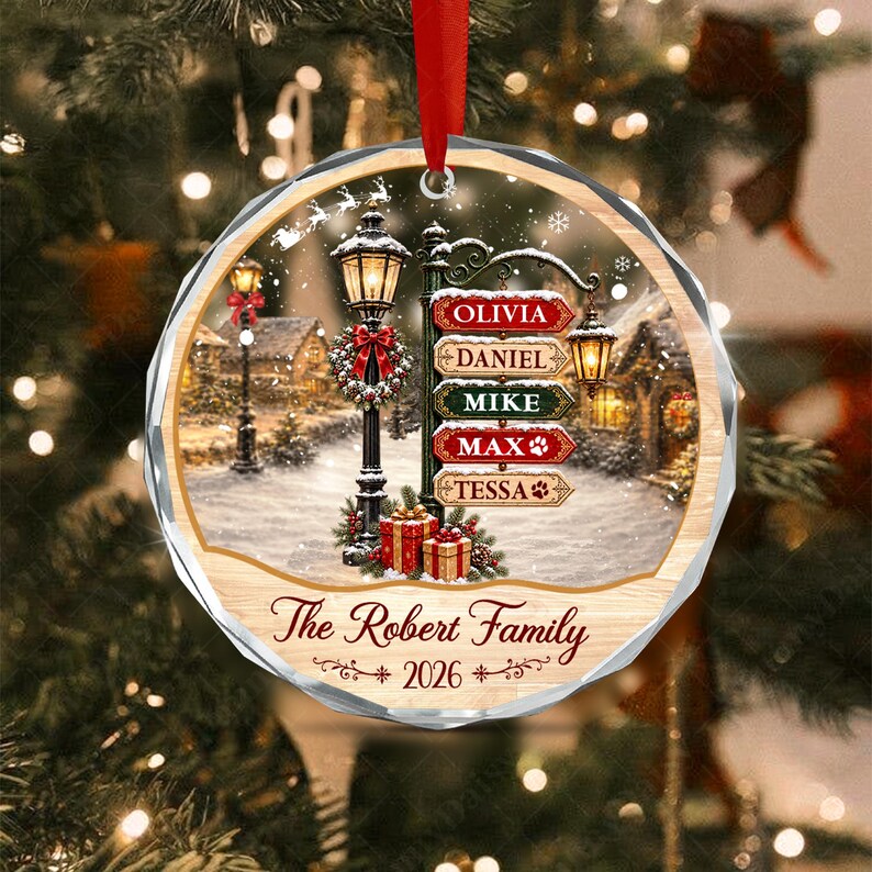 Family Sign Vintage Village Glass Ornament