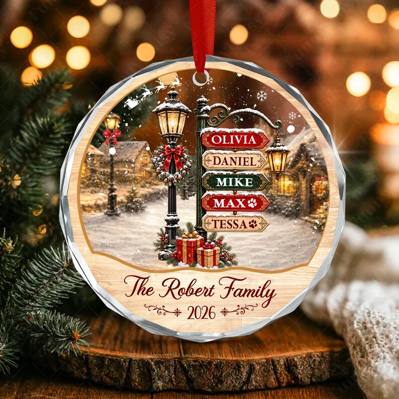 Family Sign Vintage Village Glass Ornament