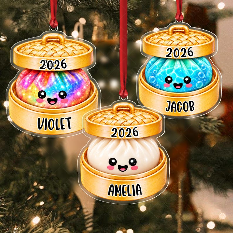 Glitter Dumpling Kid Name Christmas Ornament