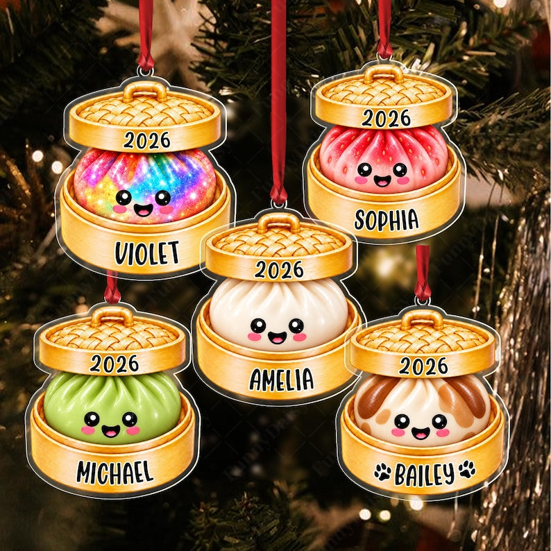 Glitter Dumpling Kid Name Christmas Ornament