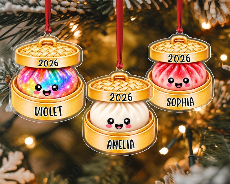 Glitter Dumpling Kid Name Christmas Ornament