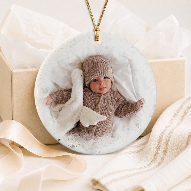 Baby Name Photo Santa Reindeer Ornament