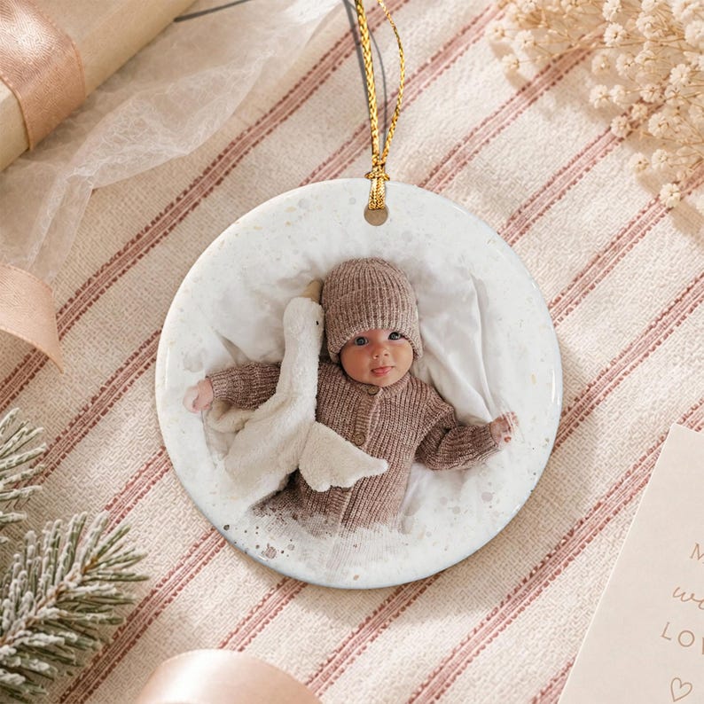 Baby Name Photo Santa Reindeer Ornament
