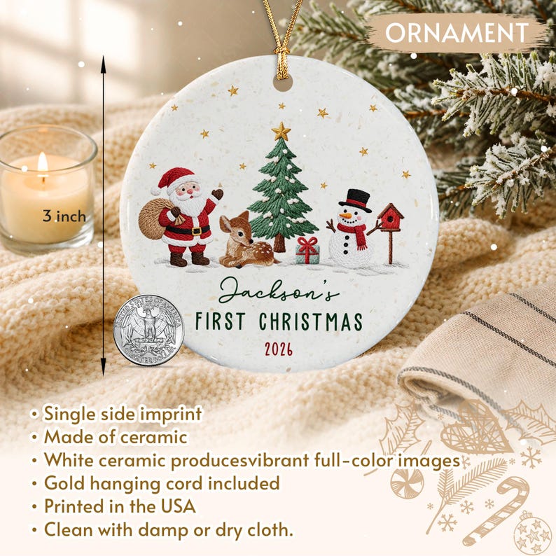 Baby Name Photo Santa Reindeer Ornament