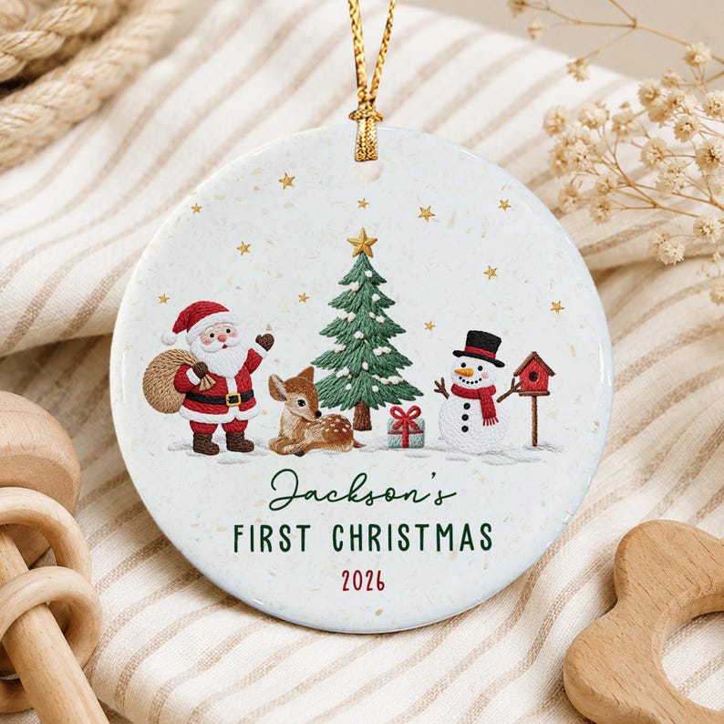 Baby Name Photo Santa Reindeer Ornament