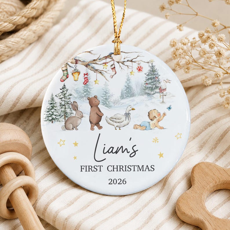 Woodland Crawling Baby Ceramic Ornament