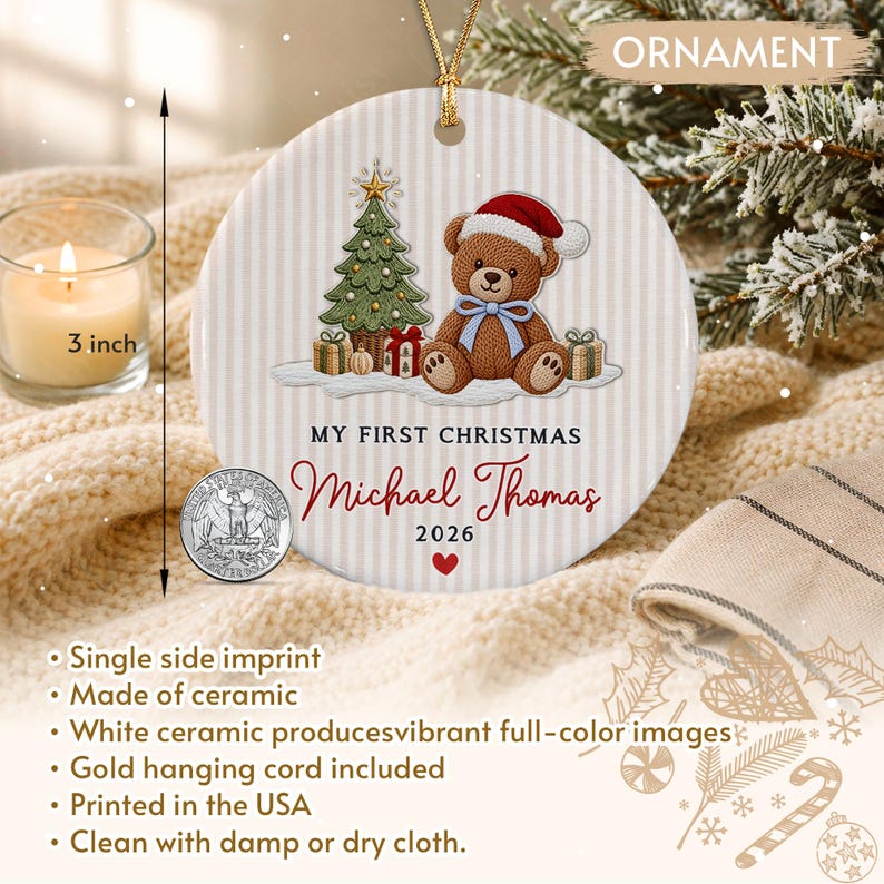 Teddy Bear My 1st Christmas Photo Ornament