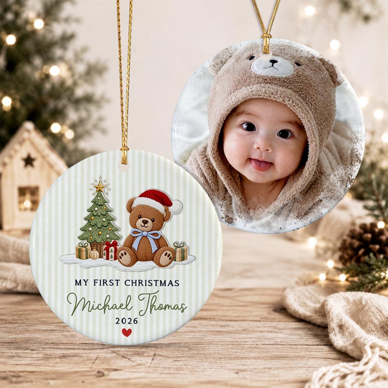 Teddy Bear My 1st Christmas Photo Ornament