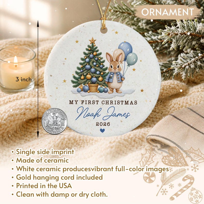 Baby Girl Bunny Circle Ceramic Ornament