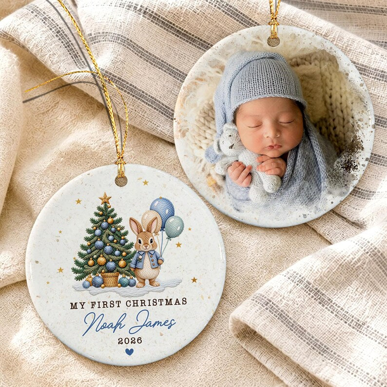 Baby Girl Bunny Circle Ceramic Ornament