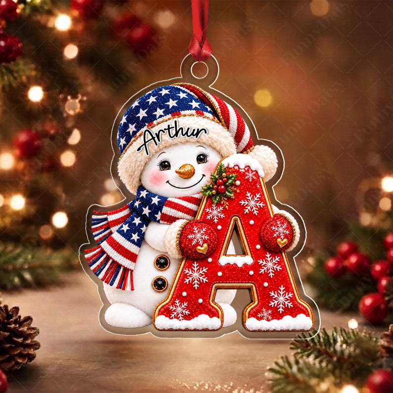 Snowman Initial Name Christmas Ornament