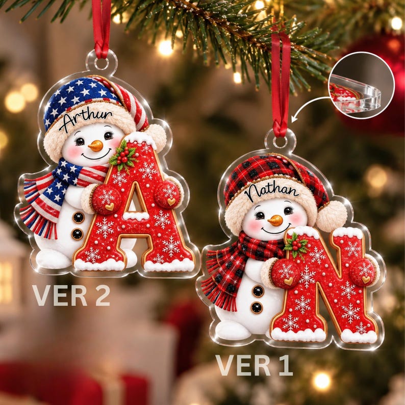 Snowman Initial Name Christmas Ornament
