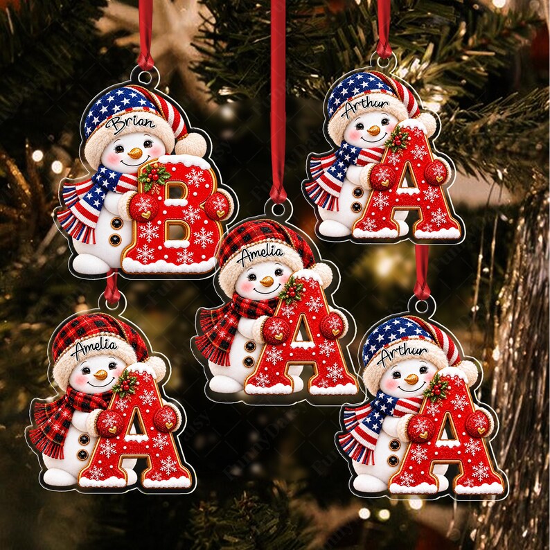 Patriotic Snowman Monogram Acrylic Ornament