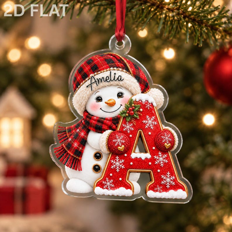 Patriotic Snowman Monogram Acrylic Ornament