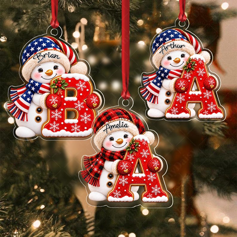 Snowman Christmas Initial Acrylic Ornament