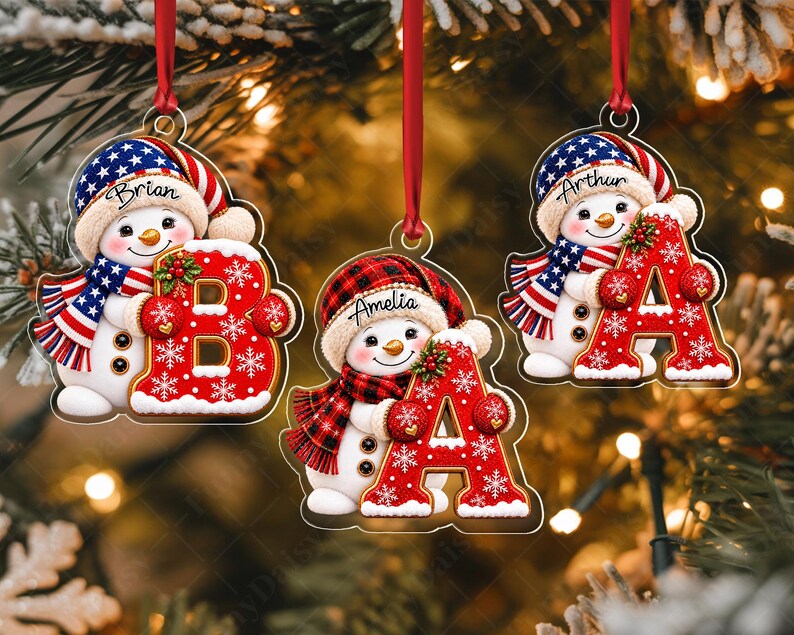 Snowman Christmas Initial Acrylic Ornament