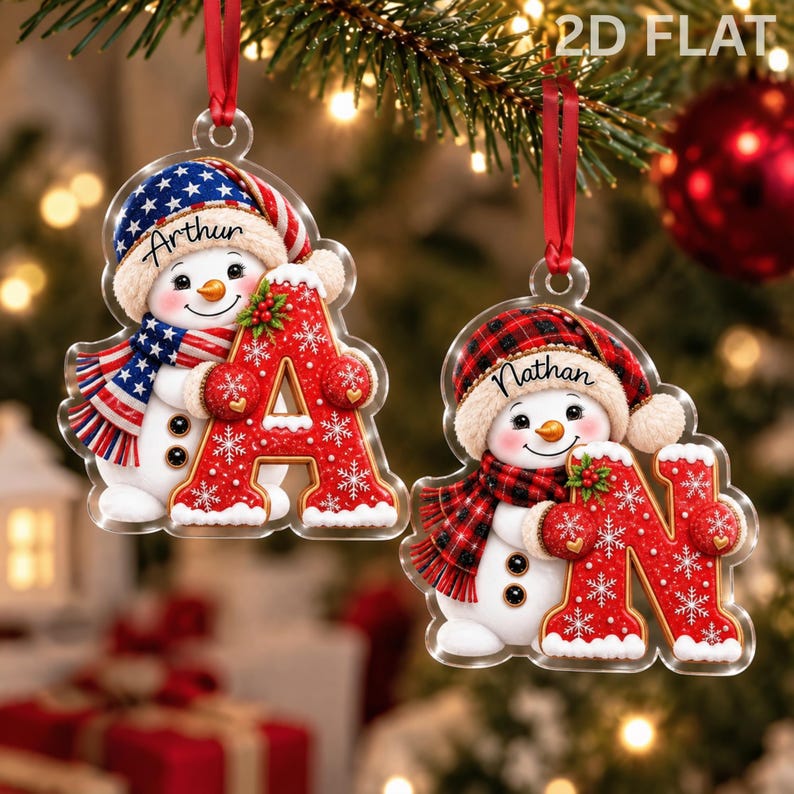 Snowman Christmas Initial Acrylic Ornament