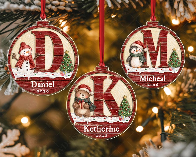 Rustic Winter Initial Name Acrylic Ornament