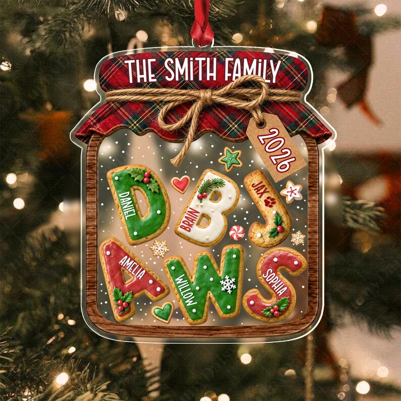 Family Gingerbread Letter Jar Ornament