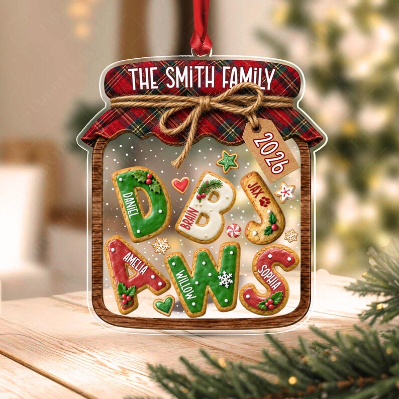 Family Gingerbread Letter Jar Ornament